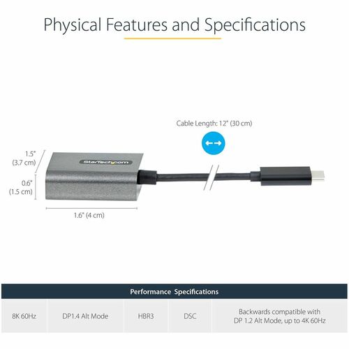 Adaptador USB C a DisplayPort 1.4 de 8K/4K 60Hz