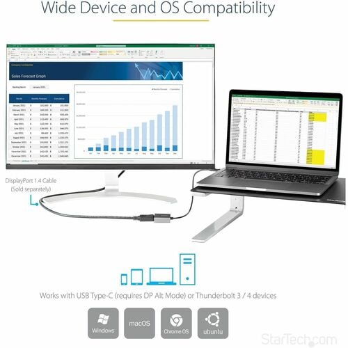 Adaptador USB C a DisplayPort 1.4 de 8K/4K 60Hz