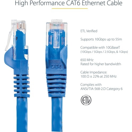 Cable Ethernet, Cat6, StarTech, 15m, Azul, Sin enganche, 10Gbps