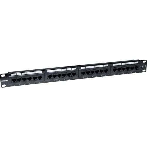 Panel de Parcheo Cat6 UTP Intellinet 520959 | 24 Puertos RJ45 | Rack 19" 1U | Gigabit Ethernet | Baño Oro 50µ" | Herramienta 110/Krone | Garantía 5 Años | SKU 520959