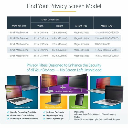 StarTech Filtro de Privacidad para Laptop de 13 Pulgadas para MacBook Air M2/M3
