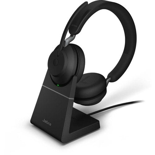 Jabra Auriculares Evolve2 65Link380a MS Stereo Stand Black. Certificada con Microsoft Teams, con conexión USB-A , inlcuye base de carga