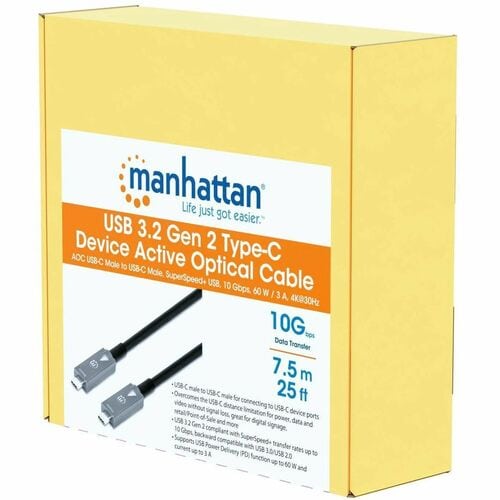 Cable USB-C óptico activo, USB 3.2, Gen 2, Tipo-C, SuperSpeed+, 7.50m, Fibra óptica Cable de red