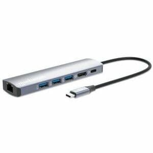 Hub Docking USB-C 6 en 1 Manhattan 153959 | HDMI UHD | Ethernet Gigabit | 3×USB-A 5 Gbps | PD 100W | Aluminio | Para MacBook, Ultrabook y Laptop USB-C | SKU 153959