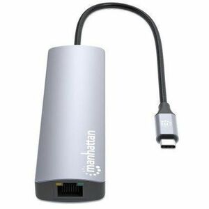 Hub Docking USB-C 6 en 1 Manhattan 153959 | HDMI UHD | Ethernet Gigabit | 3×USB-A 5 Gbps | PD 100W | Aluminio | Para MacBook, Ultrabook y Laptop USB-C | SKU 153959