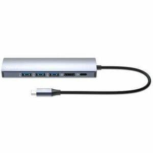Hub Docking USB-C 6 en 1 Manhattan 153959 | HDMI UHD | Ethernet Gigabit | 3×USB-A 5 Gbps | PD 100W | Aluminio | Para MacBook, Ultrabook y Laptop USB-C | SKU 153959