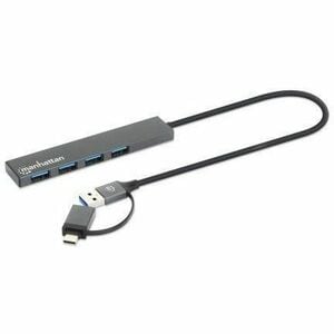 Hub USB Manhattan 181006 | 4 Puertos USB-A 3.2 Gen 1 | Conector USB-A a USB-C Incluido | 5 Gbps | Para Laptop y MacBook | SKU 181006
