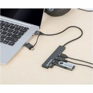 Hub USB Manhattan 181006 | 4 Puertos USB-A 3.2 Gen 1 | Conector USB-A a USB-C Incluido | 5 Gbps | Para Laptop y MacBook | SKU 181006