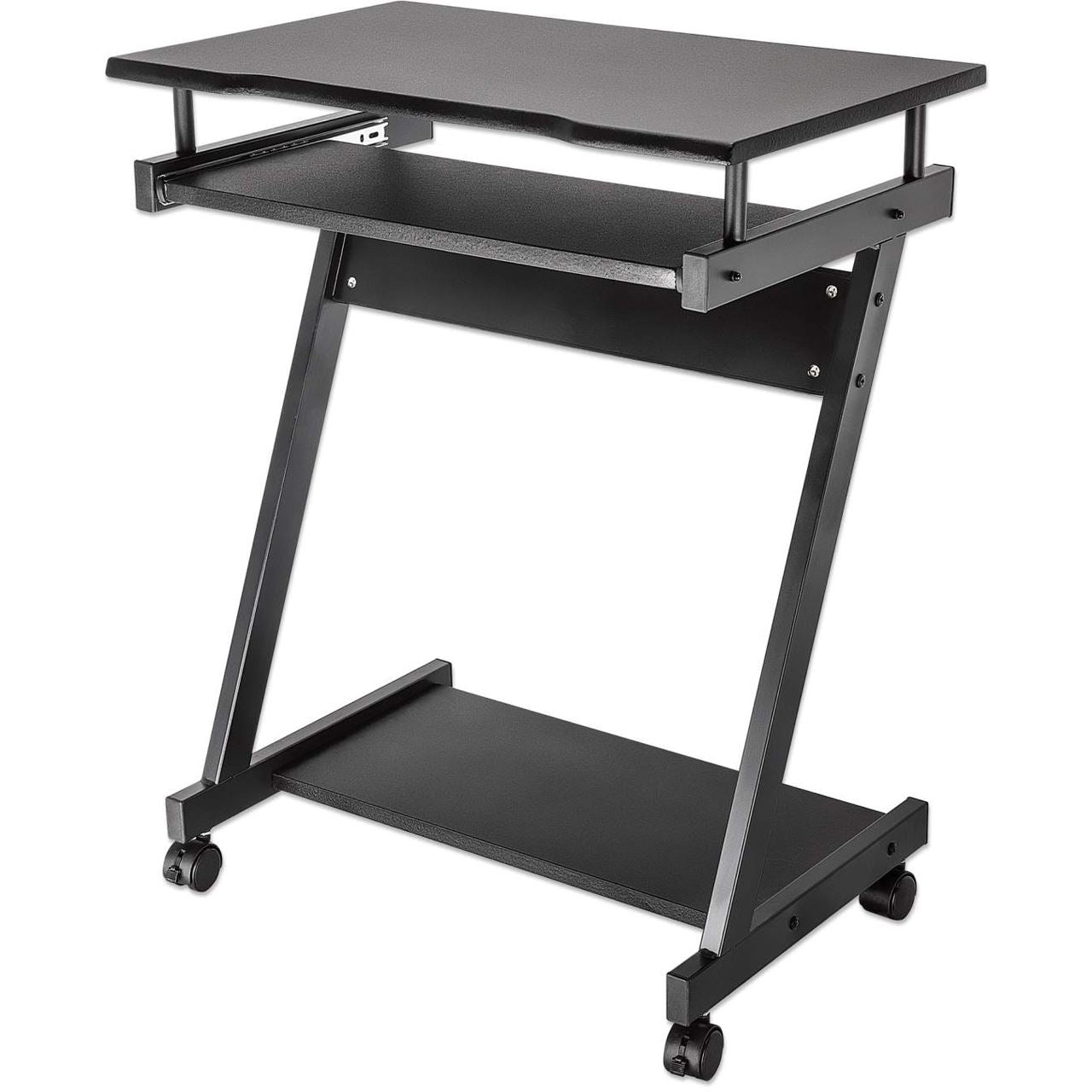 Escritorio compacto Negro con ruedas y ban