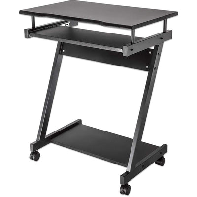 Escritorio compacto Negro con ruedas y ban