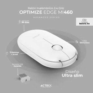 Mouse Optimize Edge MI460 Acteck, Inalámbrico, Blanco