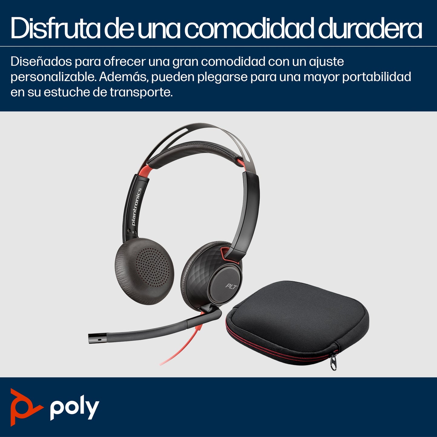 Headset Poly modelo Blackwire 5220 Sonido Stereo conector USB-C + Plug de 3.5 mm + adaptador de USB-C a USB-A
