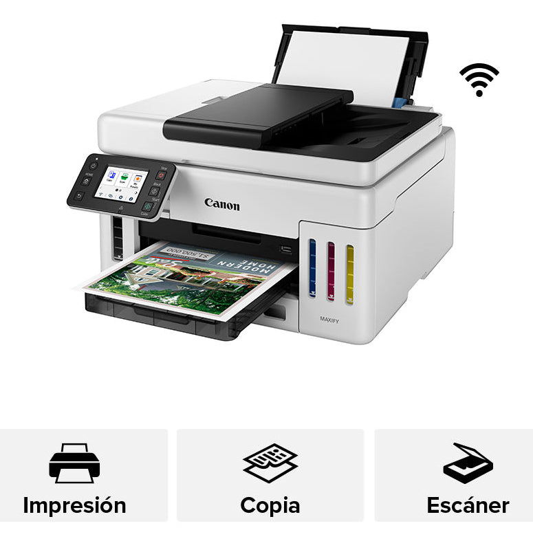 Multifuncional Canon Maxify GX6110, Inyección de tinta térmica a color, WiFi, Ethernet, USB, Dúplex Automático, Oficina