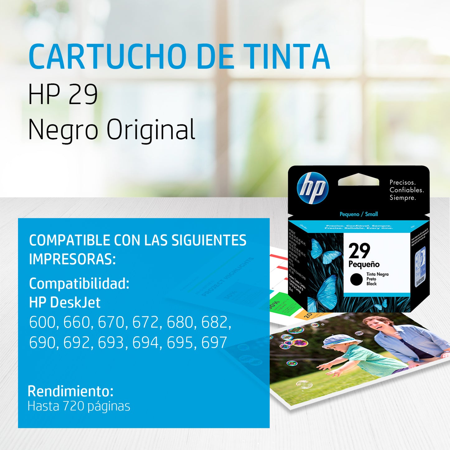 51629A Cartucho de tinta HP 29 negra Original - Fecha de empaque 2014