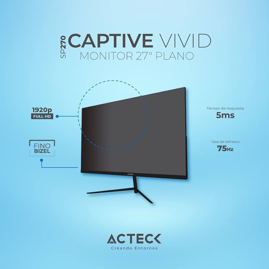 Monitor LED Acteck Captive Vivid SP270, 27" Class, Full HD, 16:9, Negro