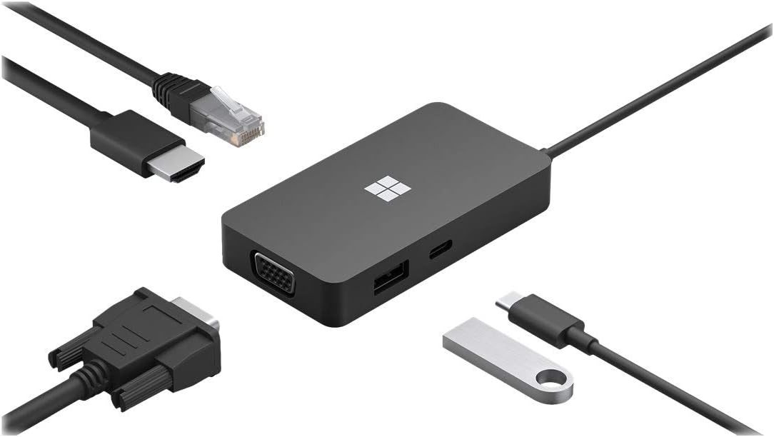 Base de conexión MICROSOFT para Notebook/Tableta/Monitor - 2 x puertos USB - USB tipo-C - Red (RJ-45) - HDMI - VGA - Cableado, negro