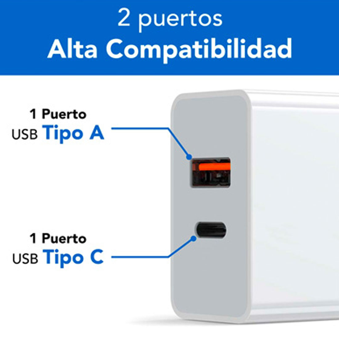 Cargador Carga rápida para pared Brobotix 6000502, Puerto USB-A, Puerto USB-C, Blanco