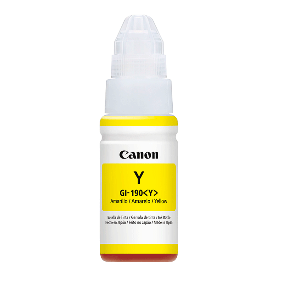 0670C001AA - Tinta CANON PIXMA color amarillo GI-190-Y 70 ml - Fecha de empaque 2024