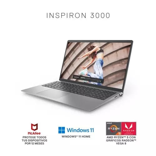 Laptop para Hogar Dell Inspiron 3000, AMD Ryzen 5 3450U, 8GB RAM, SSD 256GB, Windows 11 Home, 1 año de garantía