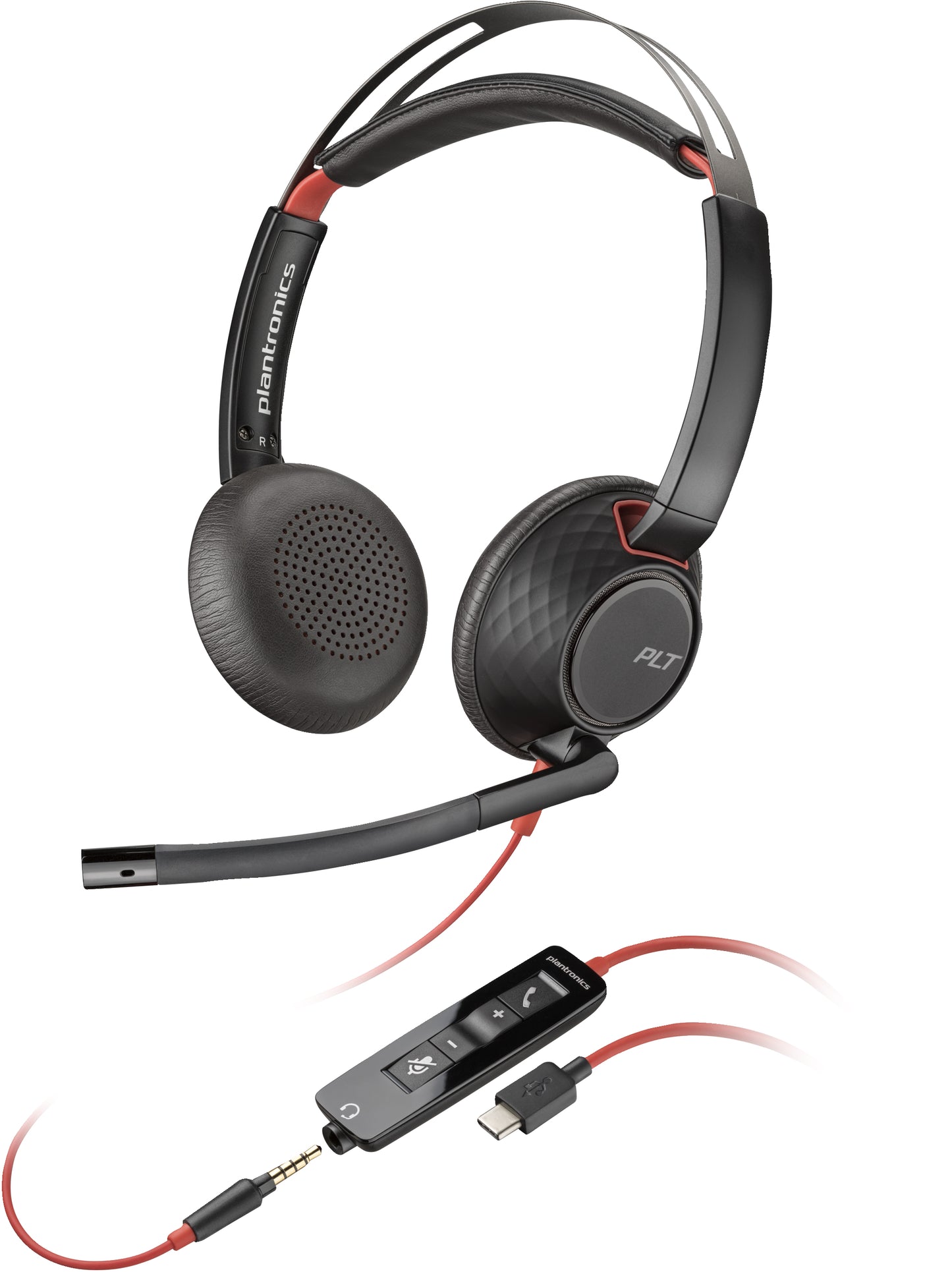 Headset Poly modelo Blackwire 5220 Sonido Stereo conector USB-C + Plug de 3.5 mm + adaptador de USB-C a USB-A