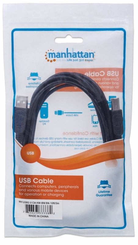 Cable Manhattan USB a-b v2.0, 3.0m, color negro