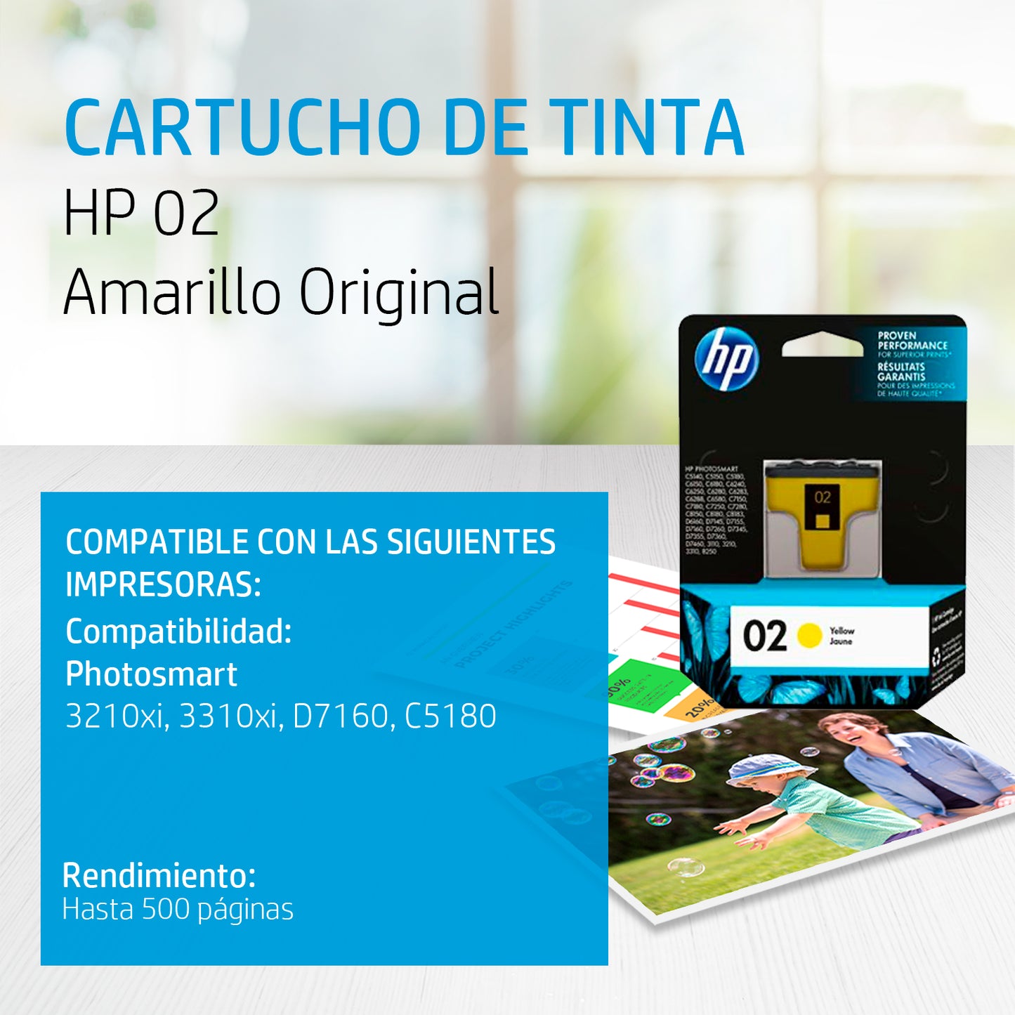 C8773WL Cartucho de tinta HP 02 Amarillo Original - Fecha de empaque 2017