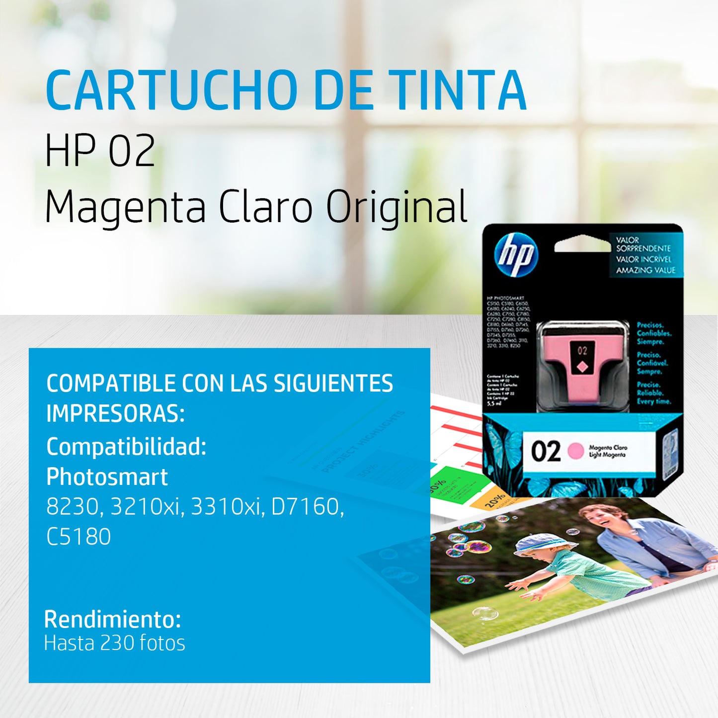 C8775WL Cartucho de tinta HP 02 Magenta Claro Original - Fecha de empaque 2017