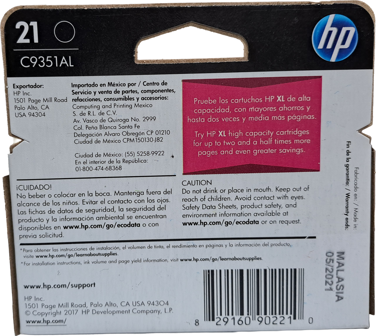 C9351AL Cartucho de Tinta HP 21, Negro, Original Fecha 05/2021