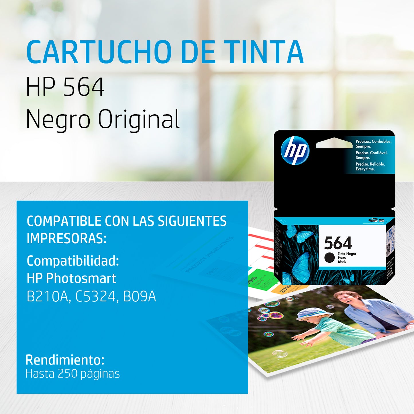 CB316WL Cartucho de tinta HP 564 negra Original - Fecha de empaque 2022