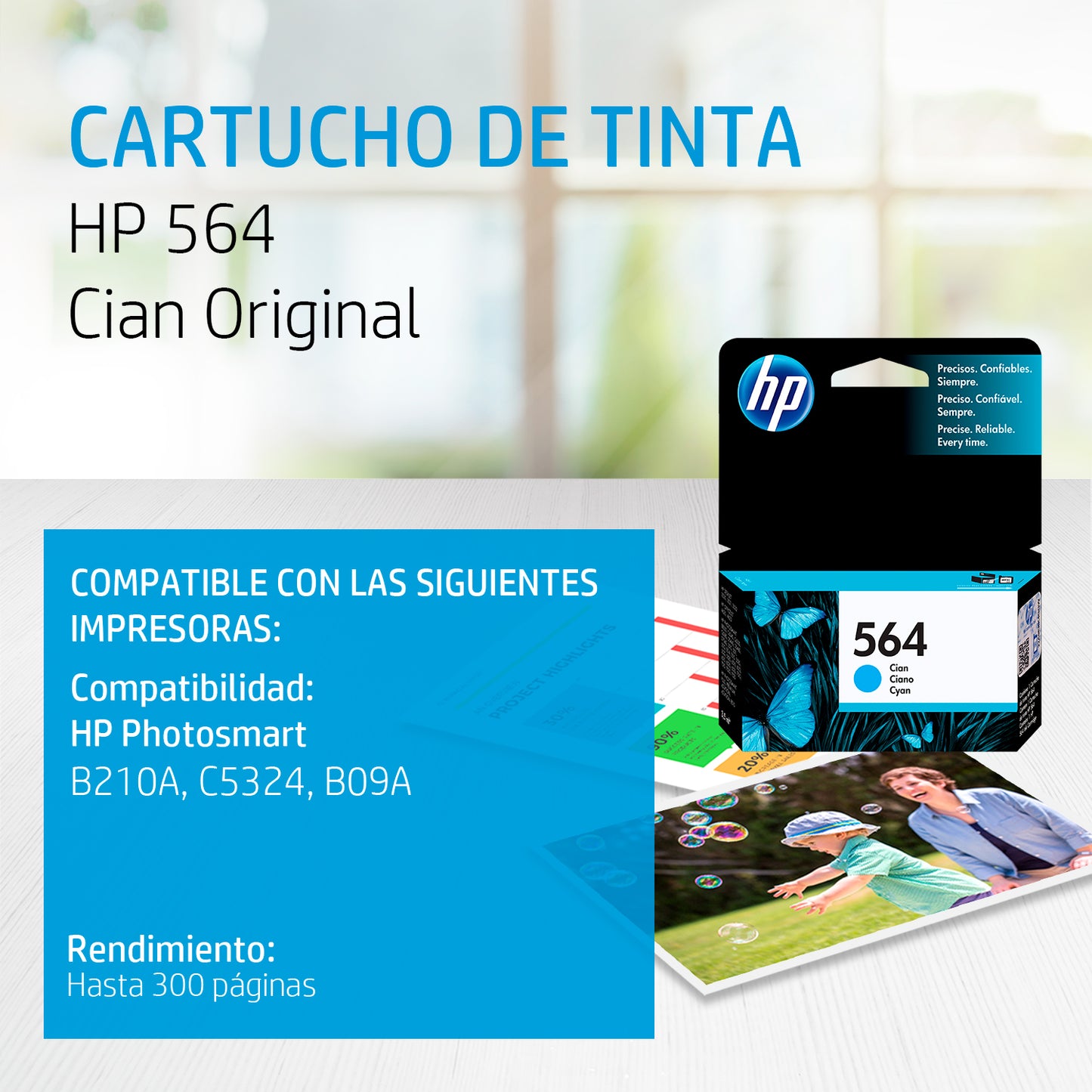 CB318WL Cartucho de tinta HP 564 Cian Original - Fecha de empaque 2021
