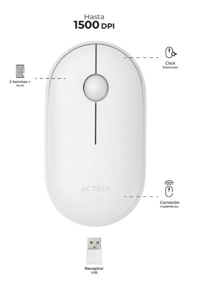 Mouse Optimize Edge MI460 Acteck, Inalámbrico, Blanco