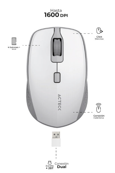 Mouse multiplataforma Trip MI670 Acteck, Blanco