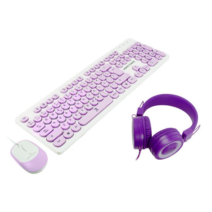 Kit 3 en 1 teclado, audífonos y mouse Perfect Choice, Alámbrico, Morado