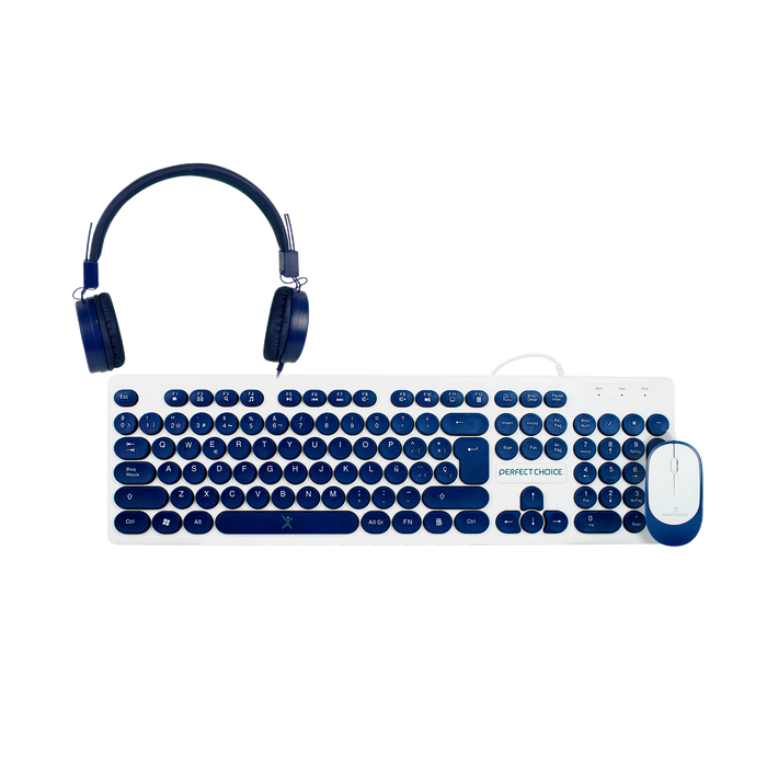 Kit alámbrico 3 en 1 teclado, audífonos y mouse PC-201731 Perfect Choice, Azul