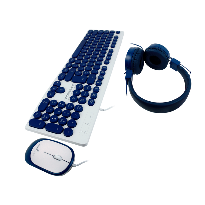 Kit alámbrico 3 en 1 teclado, audífonos y mouse PC-201731 Perfect Choice, Azul