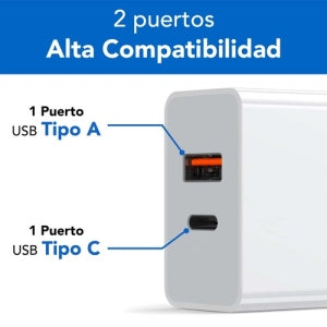 Cargador Carga rápida para pared Brobotix 6000502, Puerto USB-A, Puerto USB-C, Blanco