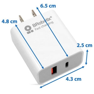 Cargador Carga rápida para pared Brobotix 6000502, Puerto USB-A, Puerto USB-C, Blanco