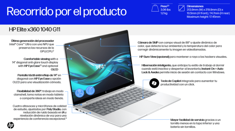 Laptop Empresarial HP EliteBook x360 1040 G11 | Ligera, Potente y Segura
