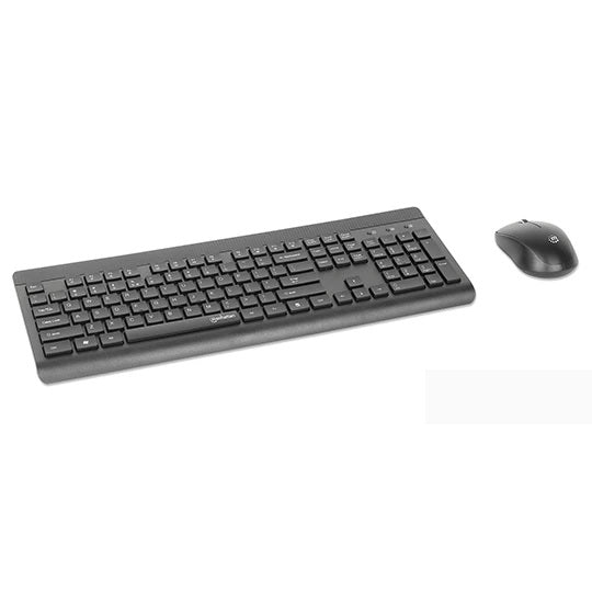Kit Combo Teclado + Mouse Inalámbrico Manhattan MWK7350 180771 | 2.4 GHz | 1 Receptor Nano USB | Mouse Ambidiestro 1200 DPI | 12 Teclas Multimedia | Negro | SKU 180771