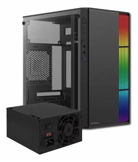 Acteck Fusion II Gabinete para computadora gamer, Micro ATX, Mini ATX, Placa base admitida, Minitorre, Metálico, Acrílico Negro, 500W