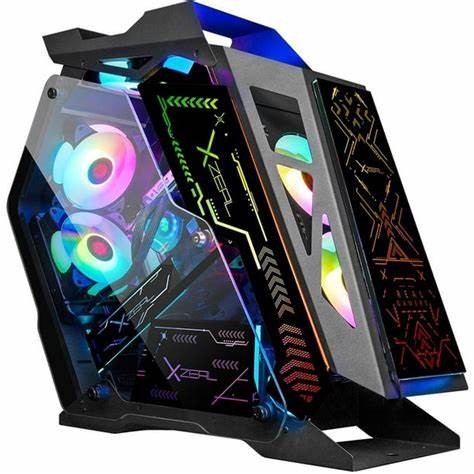 XZEAL IR02 Gabinete para computadora gamer, Micro ATX, Mini ITX Placa base admitida, Vidrio templado Negro, 6 Ventiladores admitidos