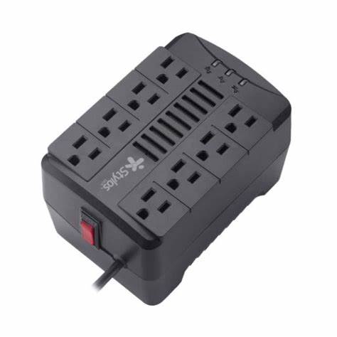 Regulador Stylos 650W RE650 con 8 Contactos, Entrada de 120Vc y Salida de 1000VA, Color Negro