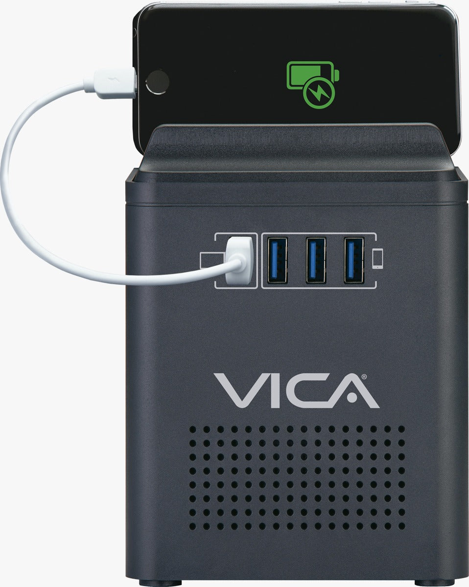 VICA Connect 800 Regulador Electrónico de Voltaje y Centro de Carga, capacidad de 800VA / 400W, 4 tomas NEMA 5-15R