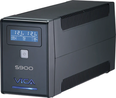 VICA S900, No-Break con Regulador Integrado, capacidad de 900 VA / 550 W, equipo de tamaño compacto, formato torre, con pantalla LCD