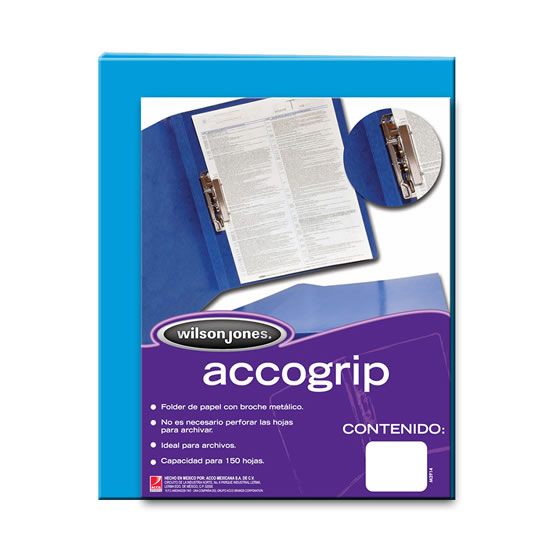 Folder ACCOGRIP WILSON JONES con palanca de presion color azul tamaño carta