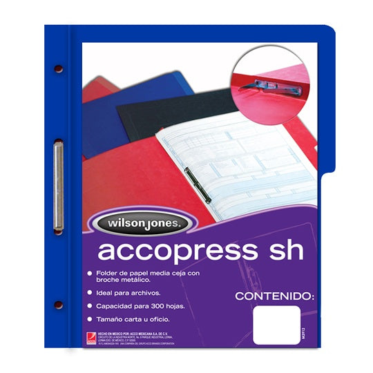 Folder accopress WILSON JONES broche metalico de 8 cm color azul tamaño carta