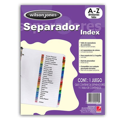 Separadores Alfabético Acco Tamaño Carta, con Cejas de colores - A-Z Divisiones