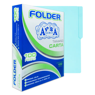 Folder APSA suaje lateral y superior para broche color azul tamaño carta