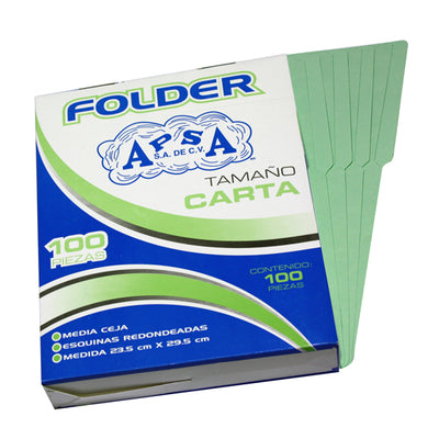 Folder APSA color verde tamaño carta - paquete con 100 piezas