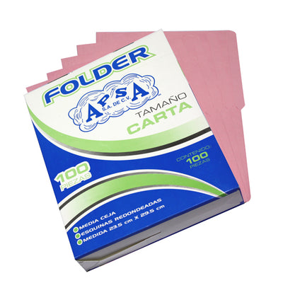 Folder APSA suaje lateral y superior para broche color rosa tamaño carta - caja con 100 piezas